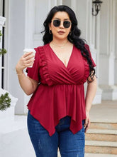 Load image into Gallery viewer, Plus Size Frill Surplice Flutter Sleeve Blouse