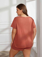 Load image into Gallery viewer, Plus Size Round Neck Short Sleeve Two-Piece Loungewear Set
