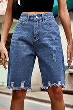 Load image into Gallery viewer, Raw Hem High Waist Denim Shorts with Pockets