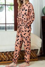 Load image into Gallery viewer, Leopard Round Neck Top and Drawstring Pants Lounge Set