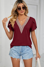 Load image into Gallery viewer, Contrast Trim Petal Sleeve V-Neck Top Lots of Colors