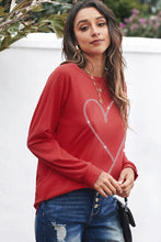 Load image into Gallery viewer, Heart Round Neck Long Sleeve Sweatshirt