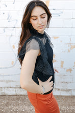Load image into Gallery viewer, Glitter Spliced Mesh Mock Neck Top