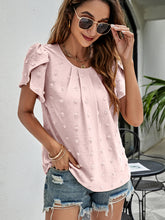 Load image into Gallery viewer, Swiss Dot Round Neck Petal Sleeve Top