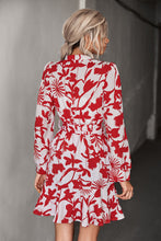 Load image into Gallery viewer, Floral Tie Neck Belted Puff Sleeve Dress