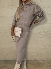 Load image into Gallery viewer, Turtleneck Dropped Shoulder Sweater and Midi Dress Sweater Set