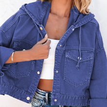 Load image into Gallery viewer, Hooded Dropped Shoulder Denim Jacket