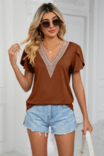 Load image into Gallery viewer, Contrast Trim Petal Sleeve V-Neck Top Lots of Colors