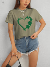 Load image into Gallery viewer, Heart Lucky Clover Round Neck Short Sleeve T-Shirt