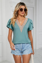 Load image into Gallery viewer, Contrast Trim Petal Sleeve V-Neck Top Lots of Colors