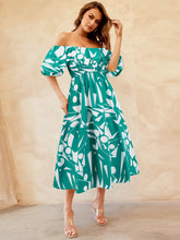 Load image into Gallery viewer, Printed Off-Shoulder Balloon Sleeve Dress
