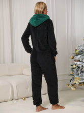 Load image into Gallery viewer, Pom-Pom Trim Zip Front Hooded Lounge Jumpsuit
