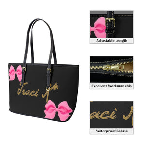 Traci K Fashion Week Exclusive Leather Bow Tote Leather Tote Bag-Large (Front&Back Printing) (1651)