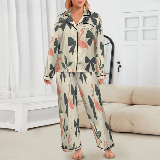 Traci K Designer Put a Bow On It PJ Satin Set 2 Women's Long Sleeve Satin Pajama Set