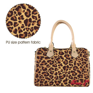 Traci K SIgnatured Designer Leopard Pattern Boston Bag Boston Leather Handbag-Small & Khaki (Model 1749)