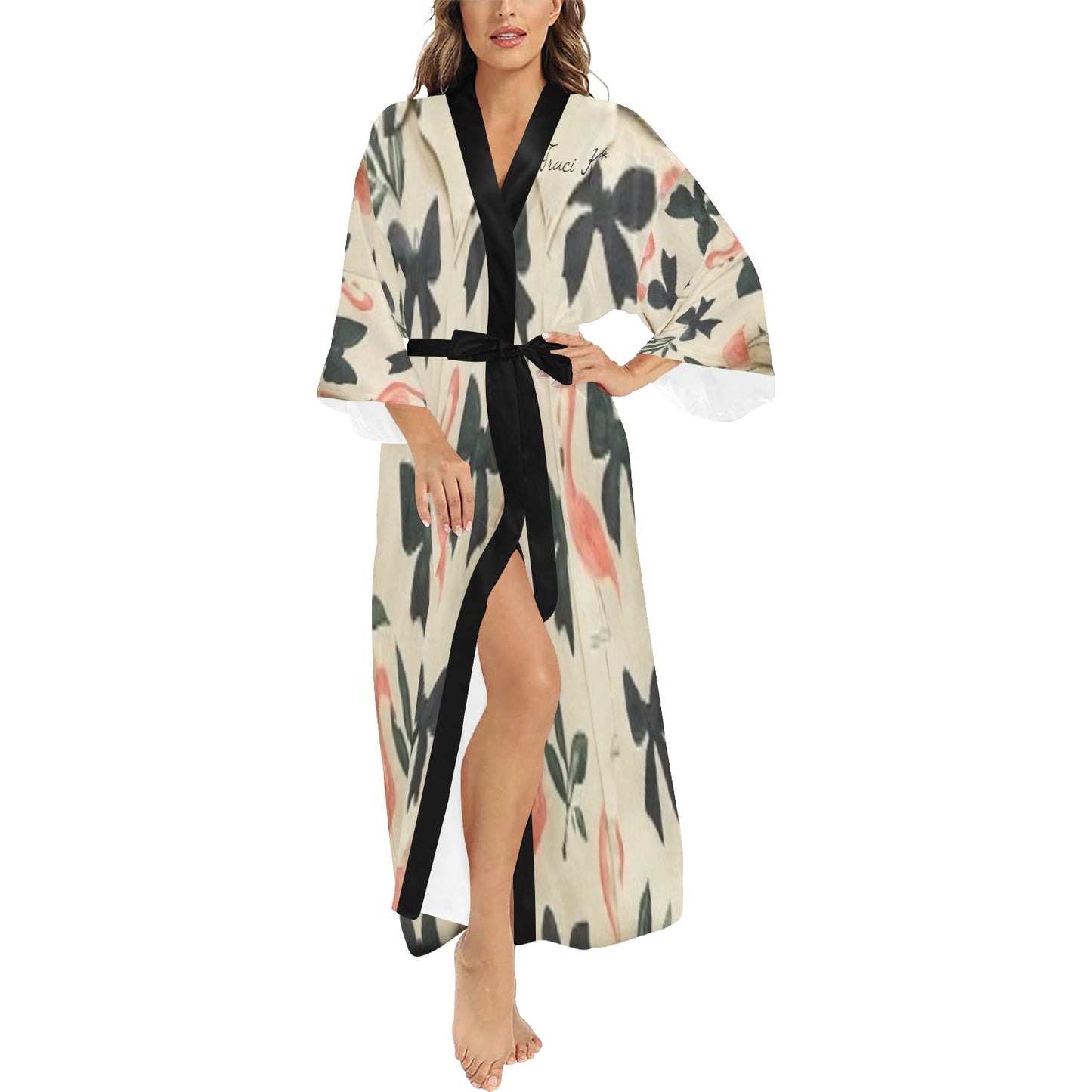 Traci K Designer Satin Put a Bow On It Kimono Robe Long Kimono Robe