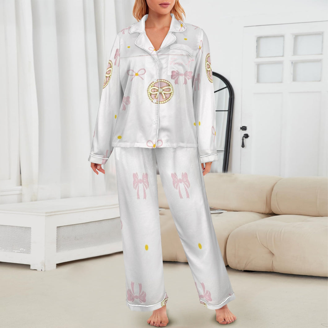 Traci K Designer Put a Bow On It PJ Satin Set Women's Long Sleeve Satin Pajama Set