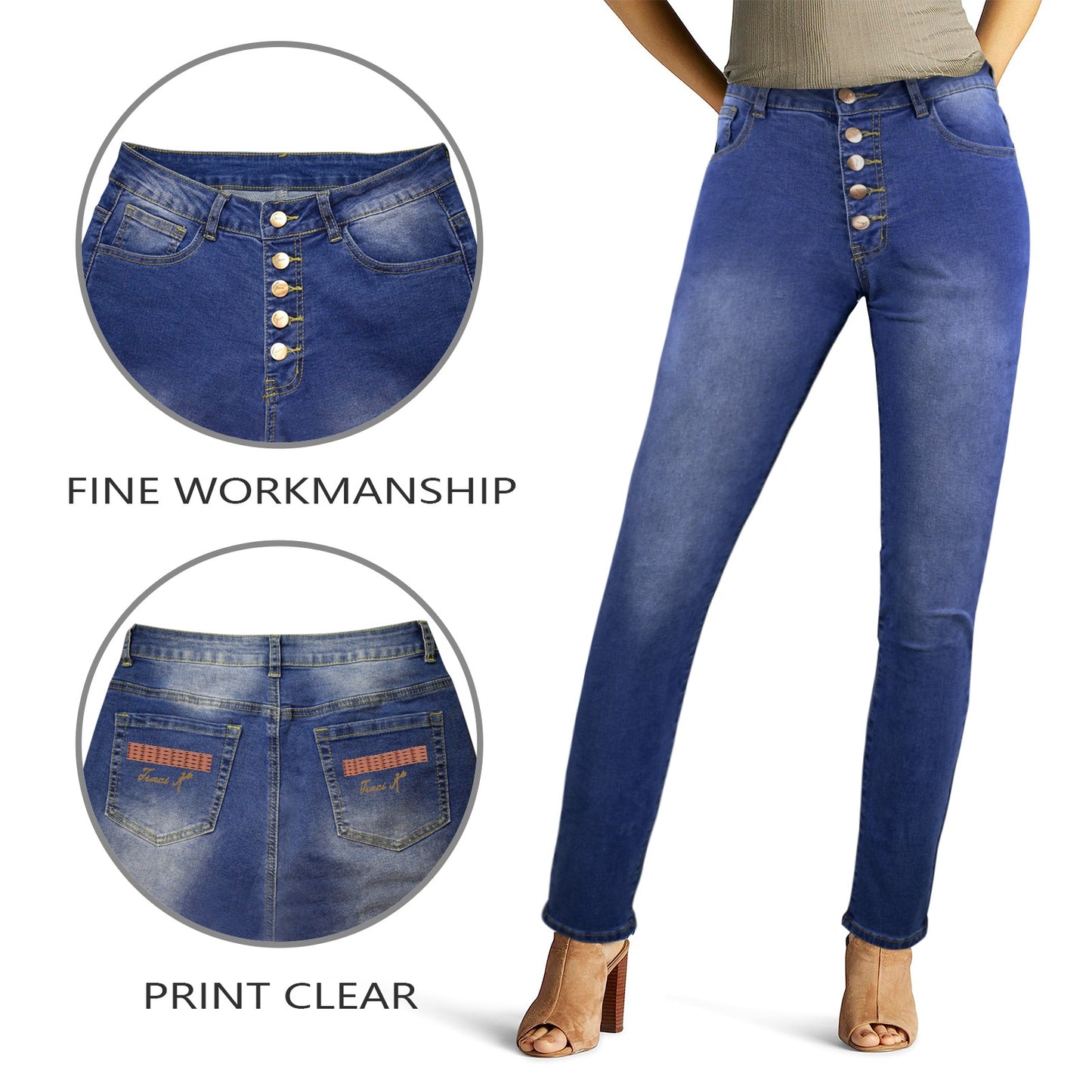 Traci K Luxury Designer Jeans Women's Jeans (Front&Back Printing)
