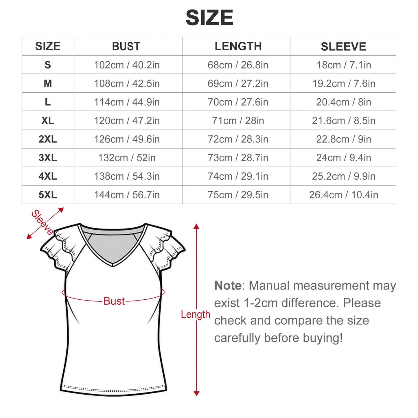 Traci K Signatured Designer V-neck T-shirt Women's Ruffle Sleeve V-Neck T-Shirt