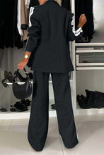 Load image into Gallery viewer, Full Size Contrast Lapel Collar Top and Pants Set
