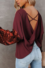 Load image into Gallery viewer, Sequin Crisscross Boat Neck Long Sleeve Blouse
