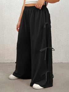 Plus Size Bow Elastic Waist Wide Leg Pants