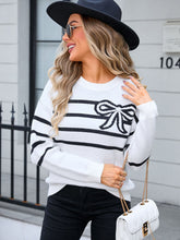 Load image into Gallery viewer, Angel Wings Striped Round Neck Long Sleeve Sweater
