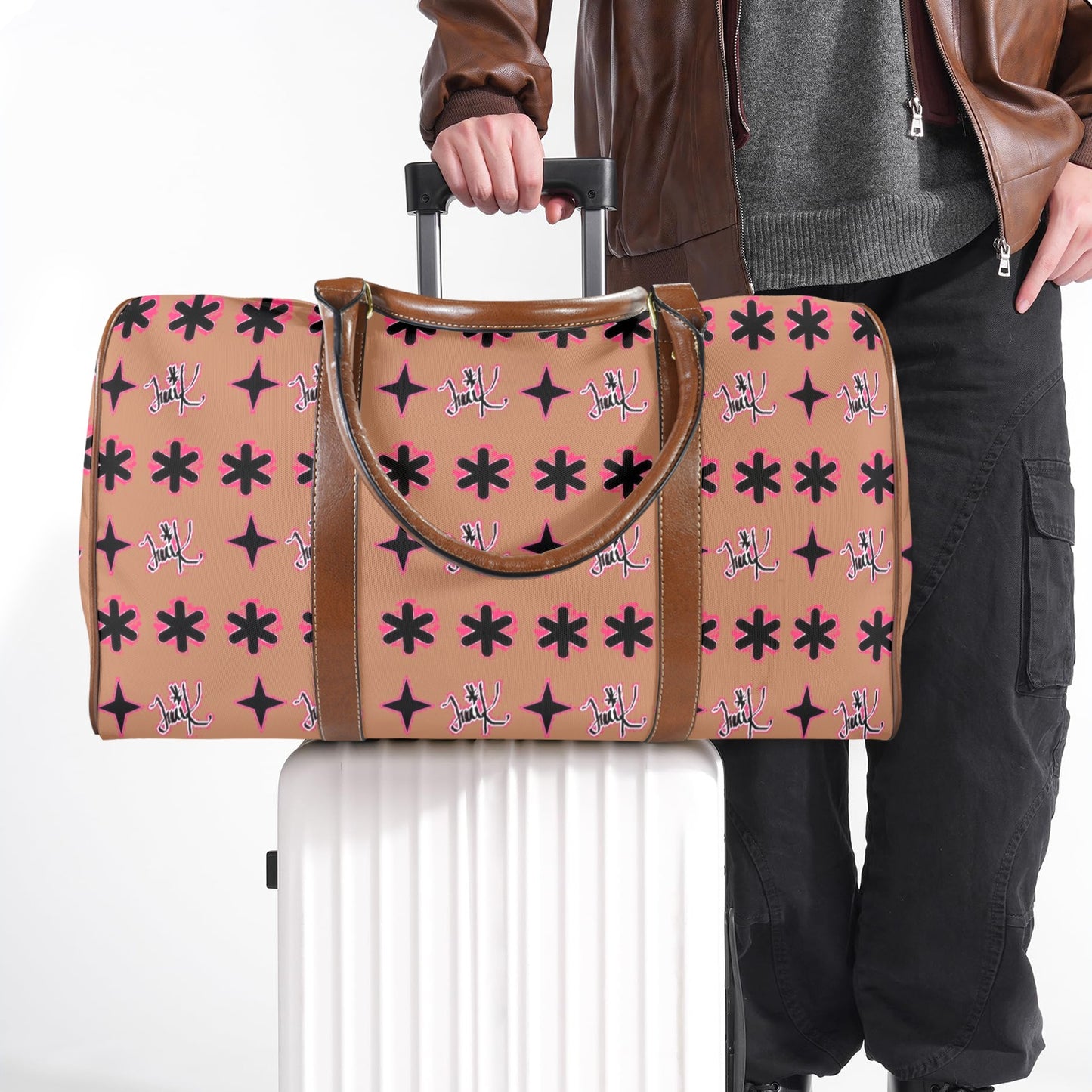 Traci K Designer Patterned Large Capacity Travel Bag Leather Large Capacity Travel Bag-Large (Brown Long Patch) (1736)