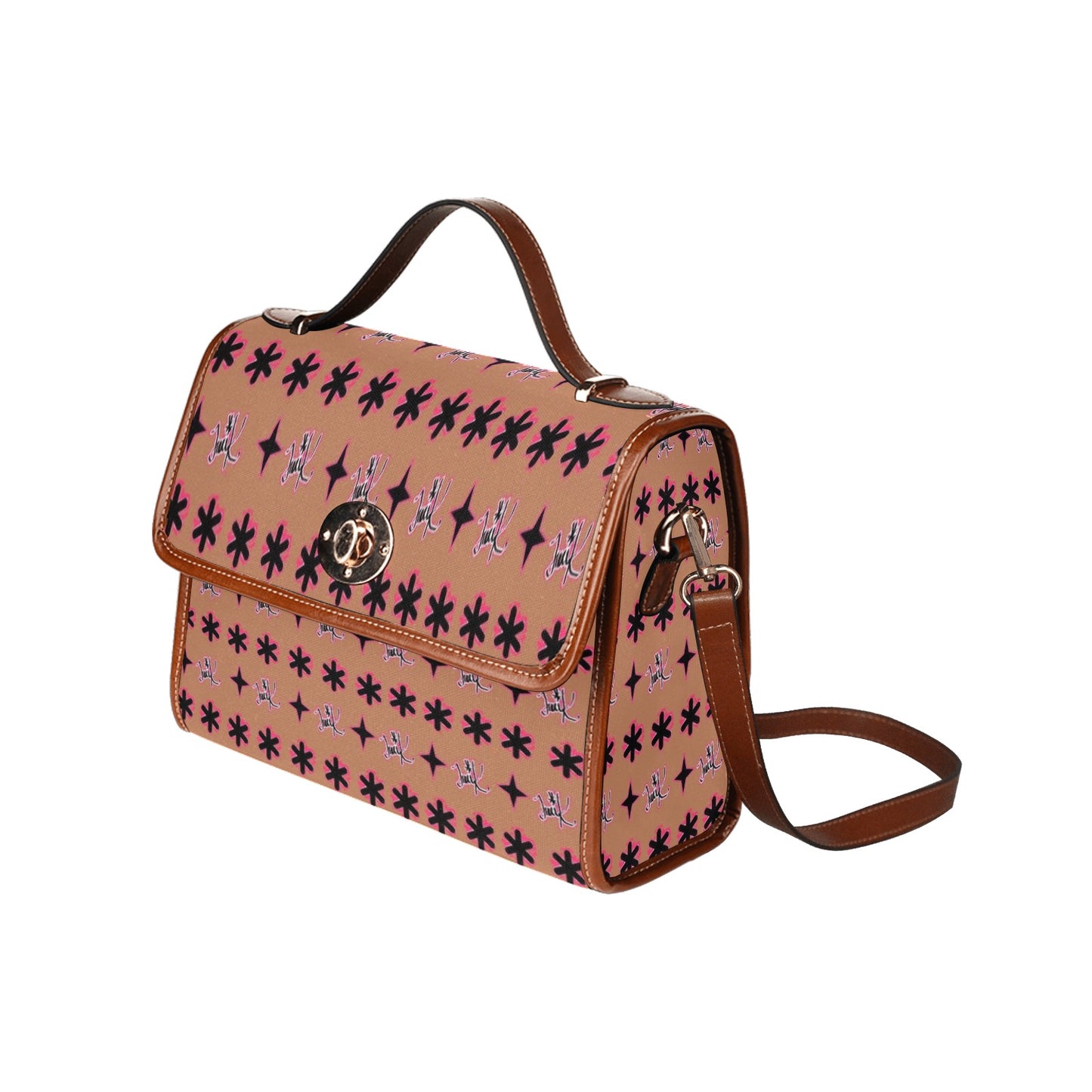 Traci K Original Signatured Pattern Bag Waterproof Canvas Bag-Brown (All Over Print) (Model 1641)