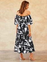 Load image into Gallery viewer, Printed Off-Shoulder Balloon Sleeve Dress
