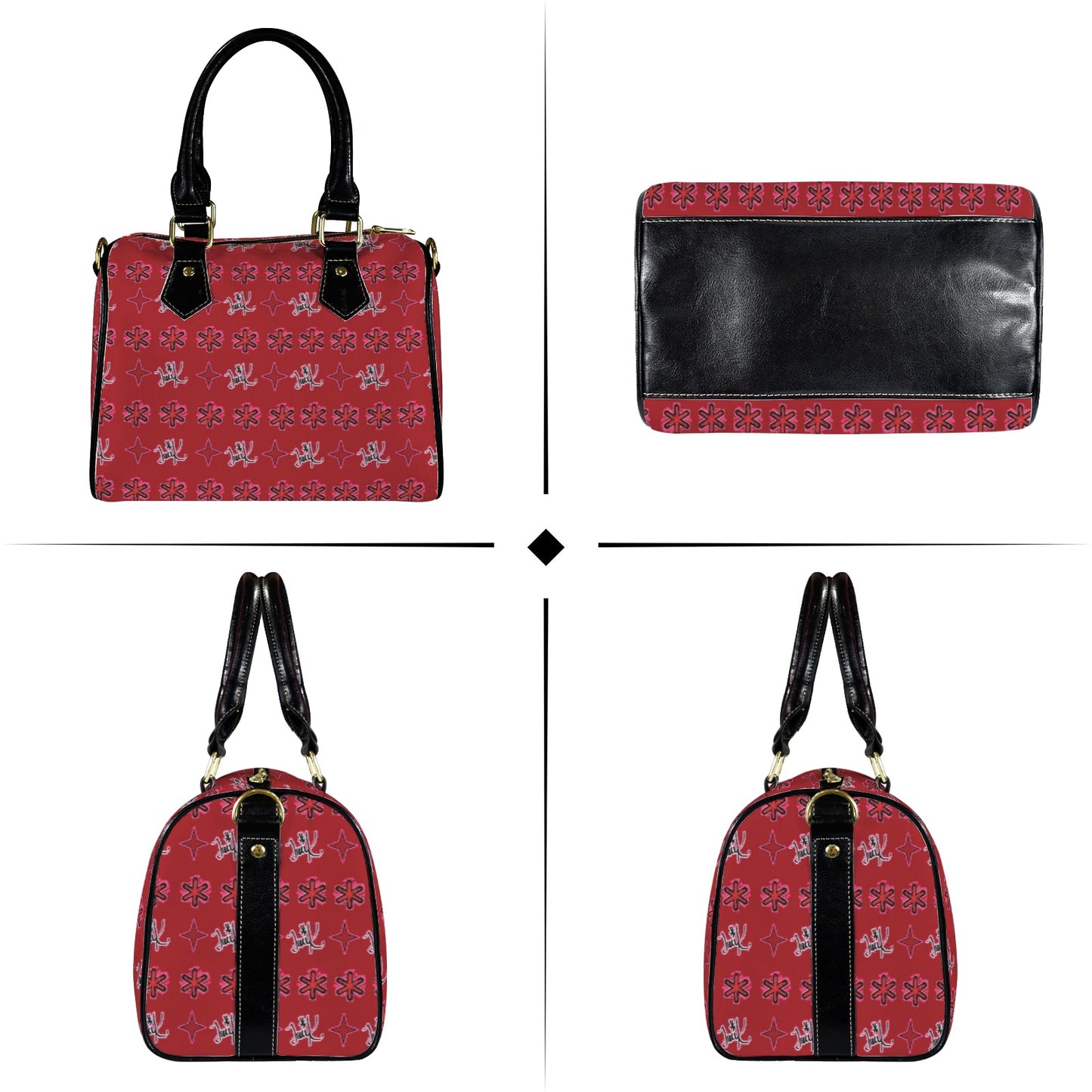 Traci K Designer Patterned Boston Handbag Red / Black Boston Handbag-Black Handle (Model 1746)