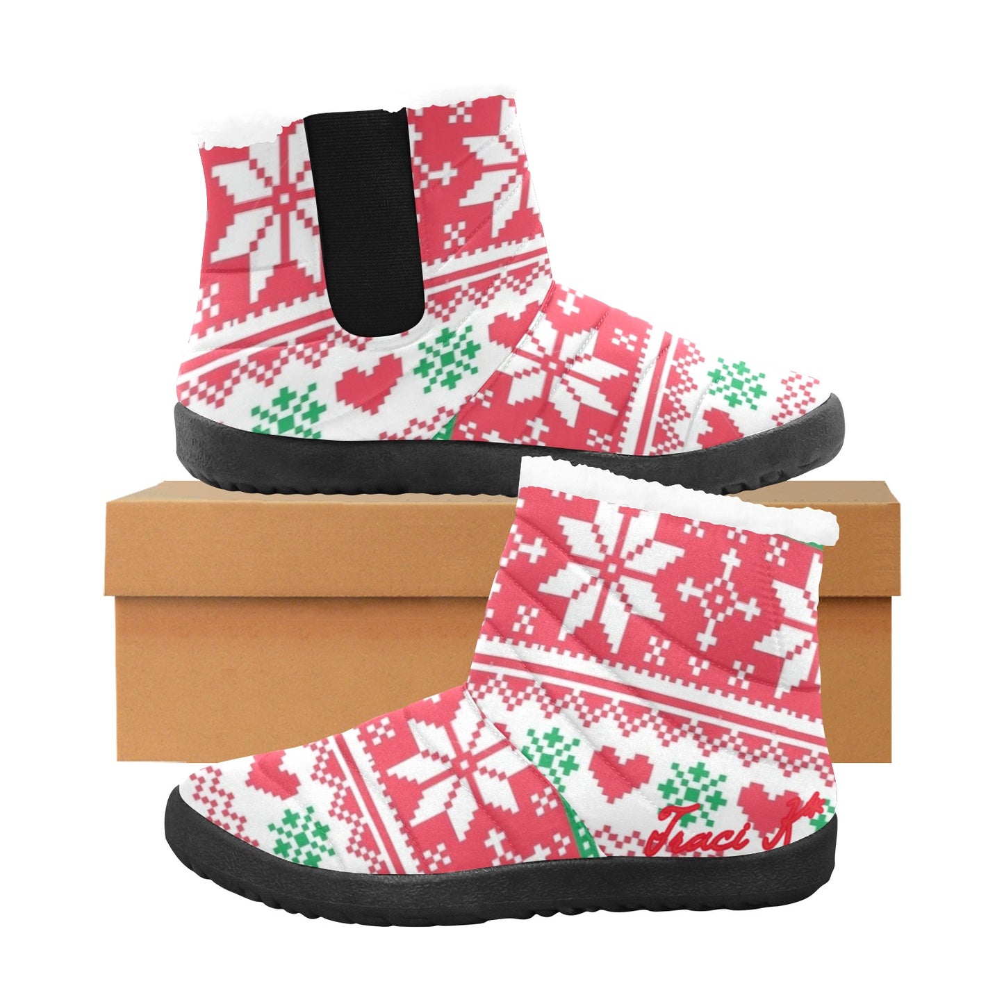 Traci K Designer HeartFlake Boots Women's Cotton-Padded Shoes (Model 19291)