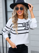 Load image into Gallery viewer, Angel Wings Striped Round Neck Long Sleeve Sweater
