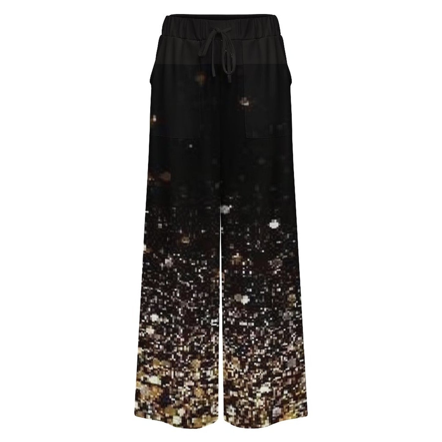 New Year Gold Sparkle All-Over Print Women’s Wide-Leg Pants by Traci K Collection