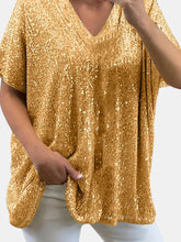 Load image into Gallery viewer, Full Size Sequin V-Neck Short Sleeve Top
