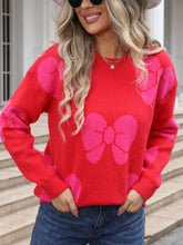 Load image into Gallery viewer, Angel Wings Bow Round Neck Dropped Shoulder Sweater
