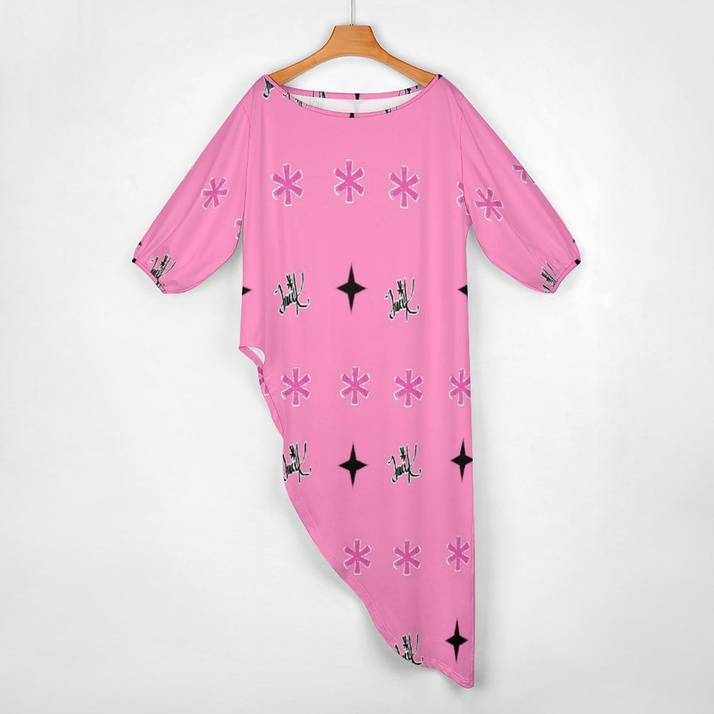 Traci K Pink Patterned Signatured Diagonal shoulder two piece set Women's Off Shoulder Two-piece Set