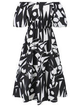 Load image into Gallery viewer, Printed Off-Shoulder Balloon Sleeve Dress
