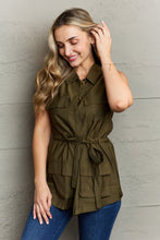 Load image into Gallery viewer, Ninexis Follow The Light Sleeveless Collared Button Down Top
