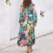 Load image into Gallery viewer, Traci K* Abstract Leopard Pattern Long Sleeve Dress Round Neck Long Sleeve Belted Maxi Dress
