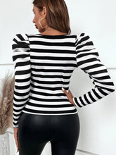 Load image into Gallery viewer, Striped Square Neck Puff Sleeve T-Shirt
