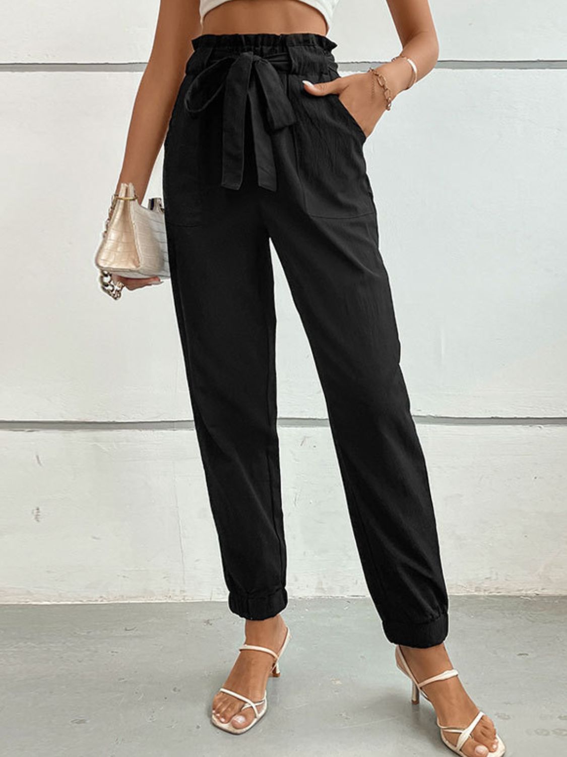 Put a Bow on It Perfee Tie Front Long Pants