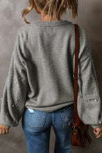 Load image into Gallery viewer, Pearl Detail Round Neck Long Sleeve Sweater
