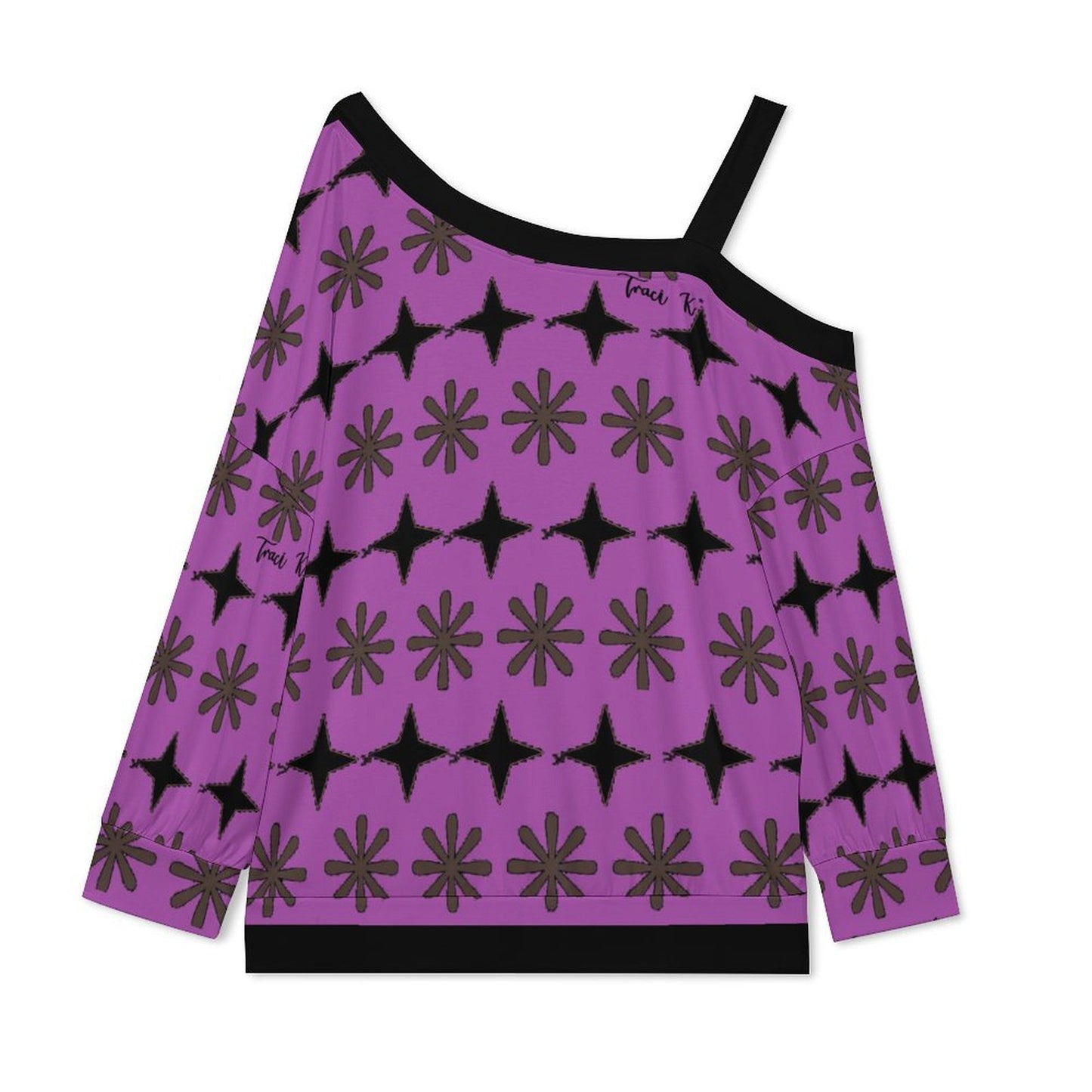 Traci K Luxury Designer Purple Shoulder down hoodie Women's Cold Shoulder Sweatshirt