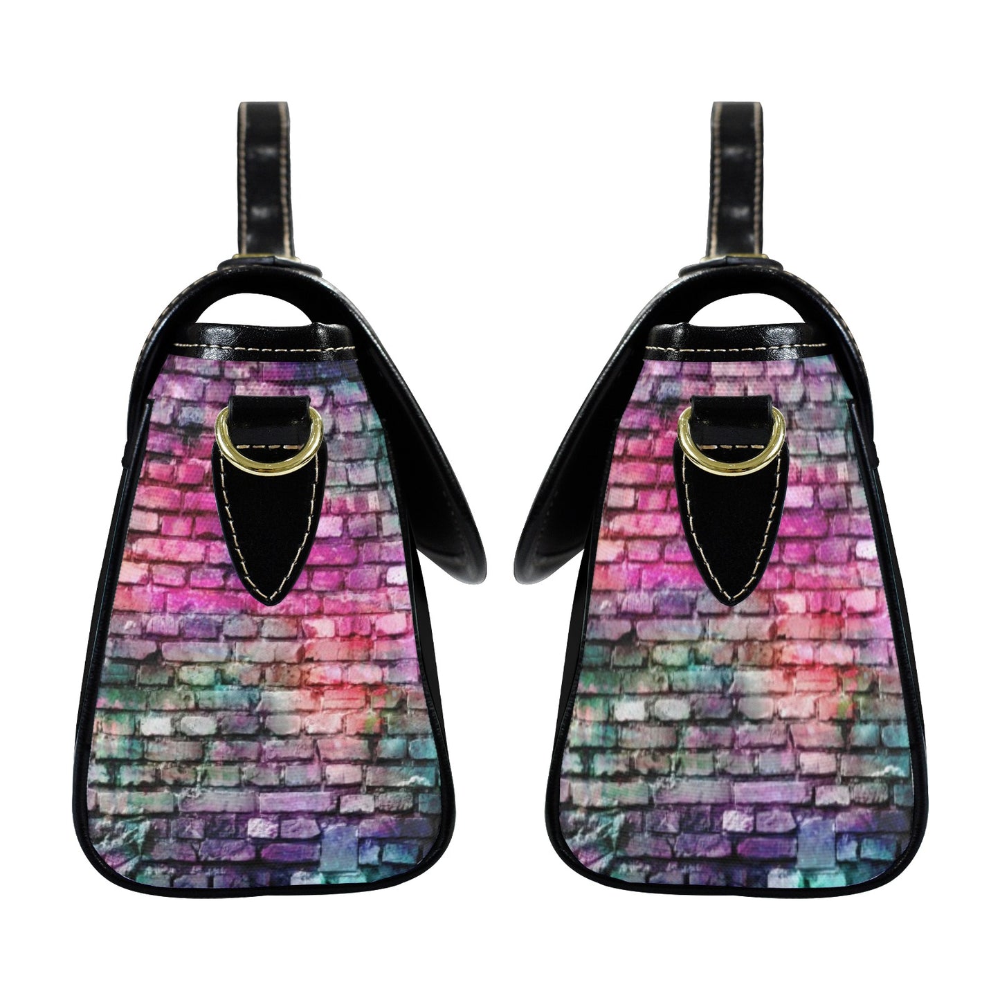 Traci K Designer Colorful Brick Wall Multi Functional Sachel Bag Multi-Function Satchel-Black (Model 1740)