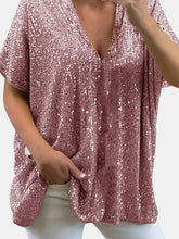 Load image into Gallery viewer, Full Size Sequin V-Neck Short Sleeve Top
