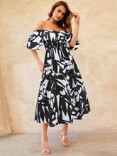 Load image into Gallery viewer, Printed Off-Shoulder Balloon Sleeve Dress
