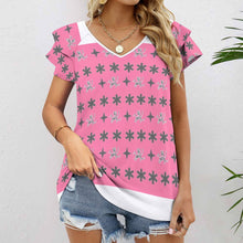 Load image into Gallery viewer, Traci K Patterned V-neck T-shirt Women&#39;s Ruffle Sleeve V-Neck T-Shirt
