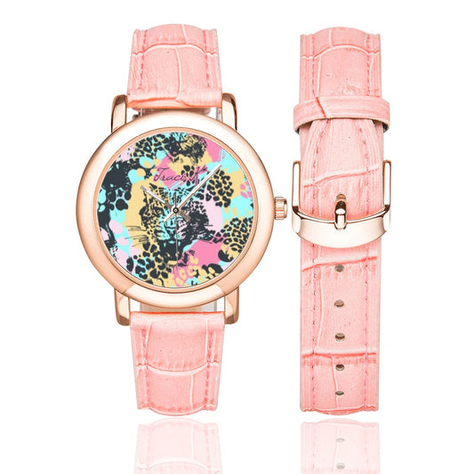 Traci K* Designer Catniss Luxury Watch  for Women Women's Rose Gold Leather Strap Watch(Model 201)