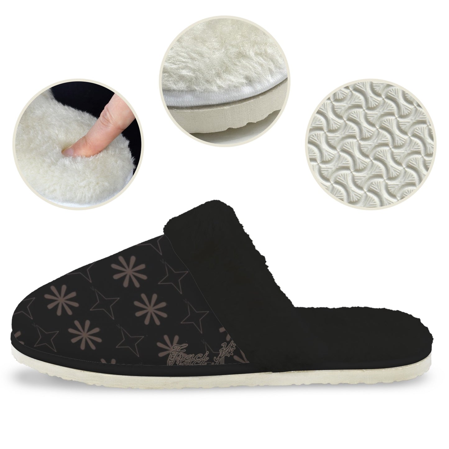 Traci K Signature Designer Womens Slippers Women's Fur Trim Thick-Sole Indoor Slippers